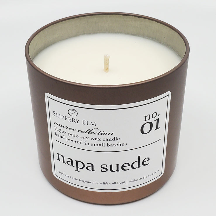 f.01/ Napa Suede Reserve Collection 11.5oz Candle Tin