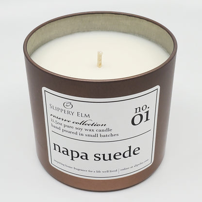 f.01/ Napa Suede Reserve Collection 11.5oz Candle Tin